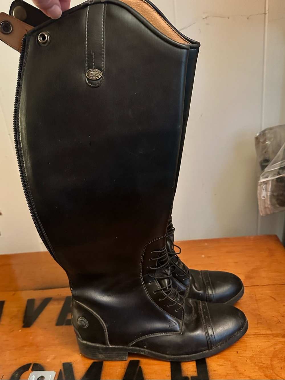 Women’s Black Lace-Up Riding Heeled Boots